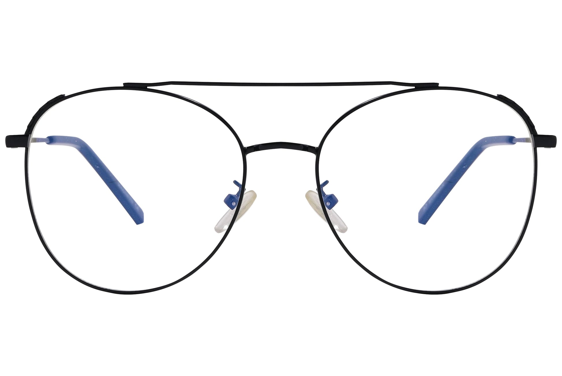 magneto aviator black eyeglasses frame viewed from front angle.