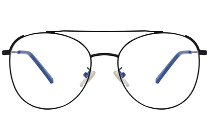 magneto aviator black eyeglasses frame viewed from front angle.