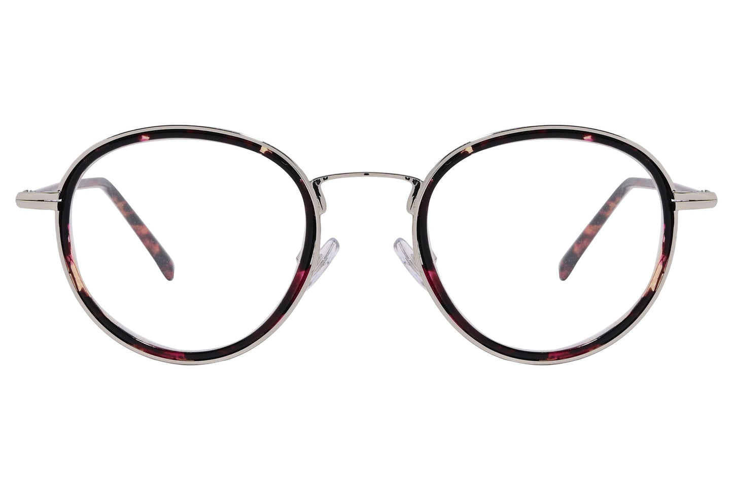 magneto round tortoise eyeglasses frame viewed from front angle.