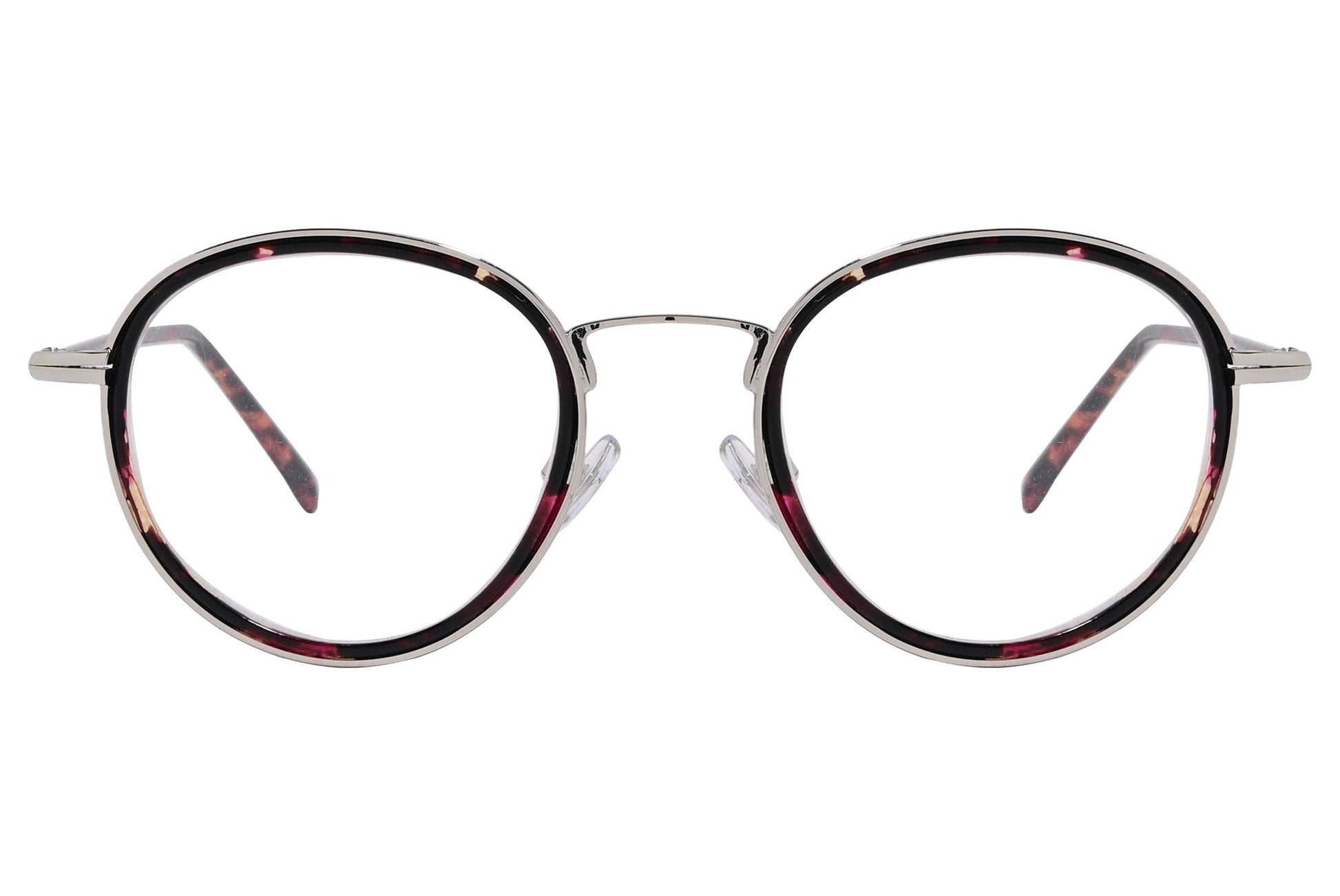 magneto round tortoise eyeglasses frame viewed from front angle.