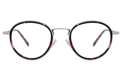 magneto round tortoise eyeglasses frame viewed from front angle.