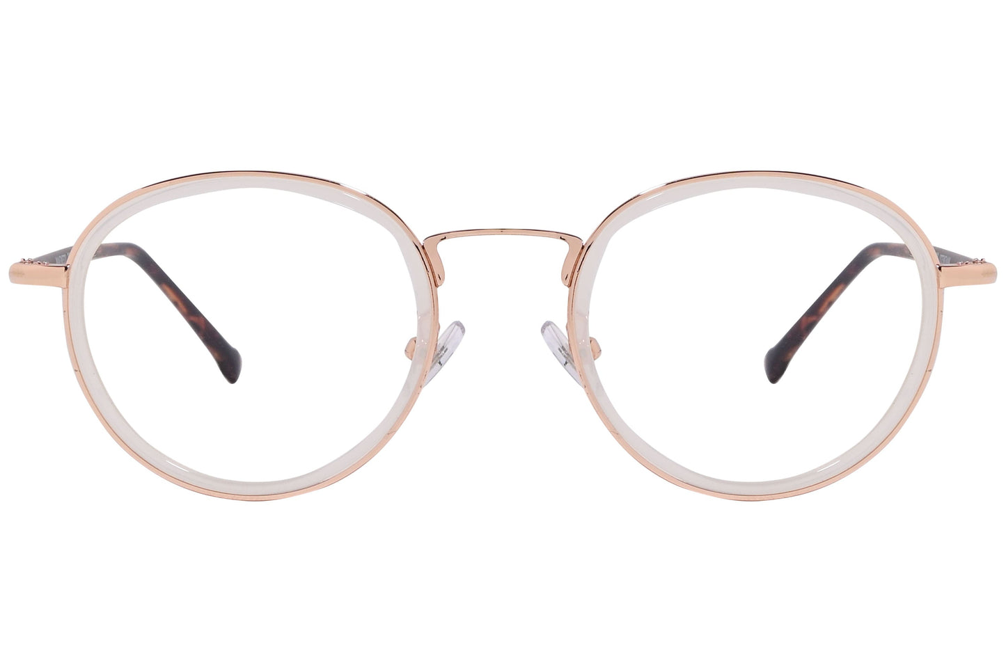 magneto round tortoise eyeglasses frame viewed from front angle.