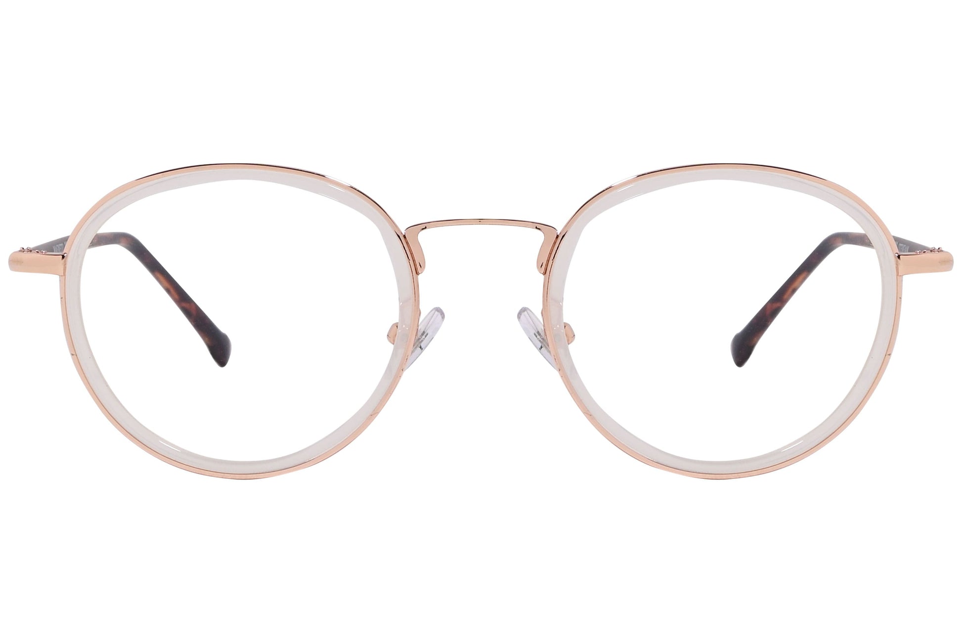 magneto round tortoise eyeglasses frame viewed from front angle.