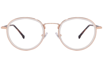 magneto round tortoise eyeglasses frame viewed from front angle.