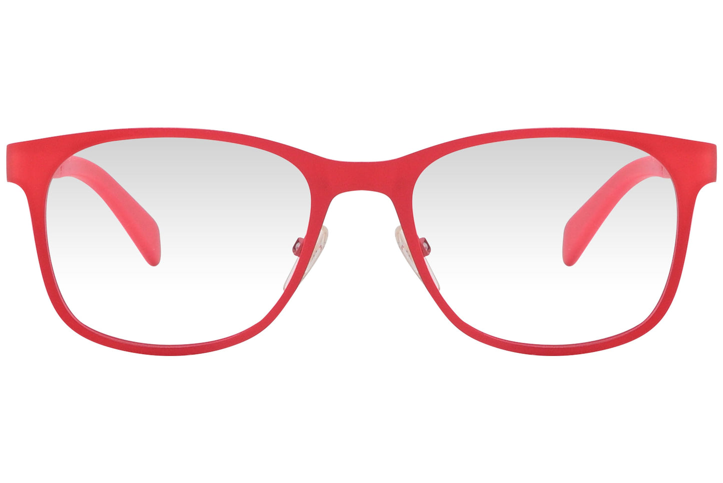 marc by marc jacobs rectangle red eyeglasses frame viewed from front angle.