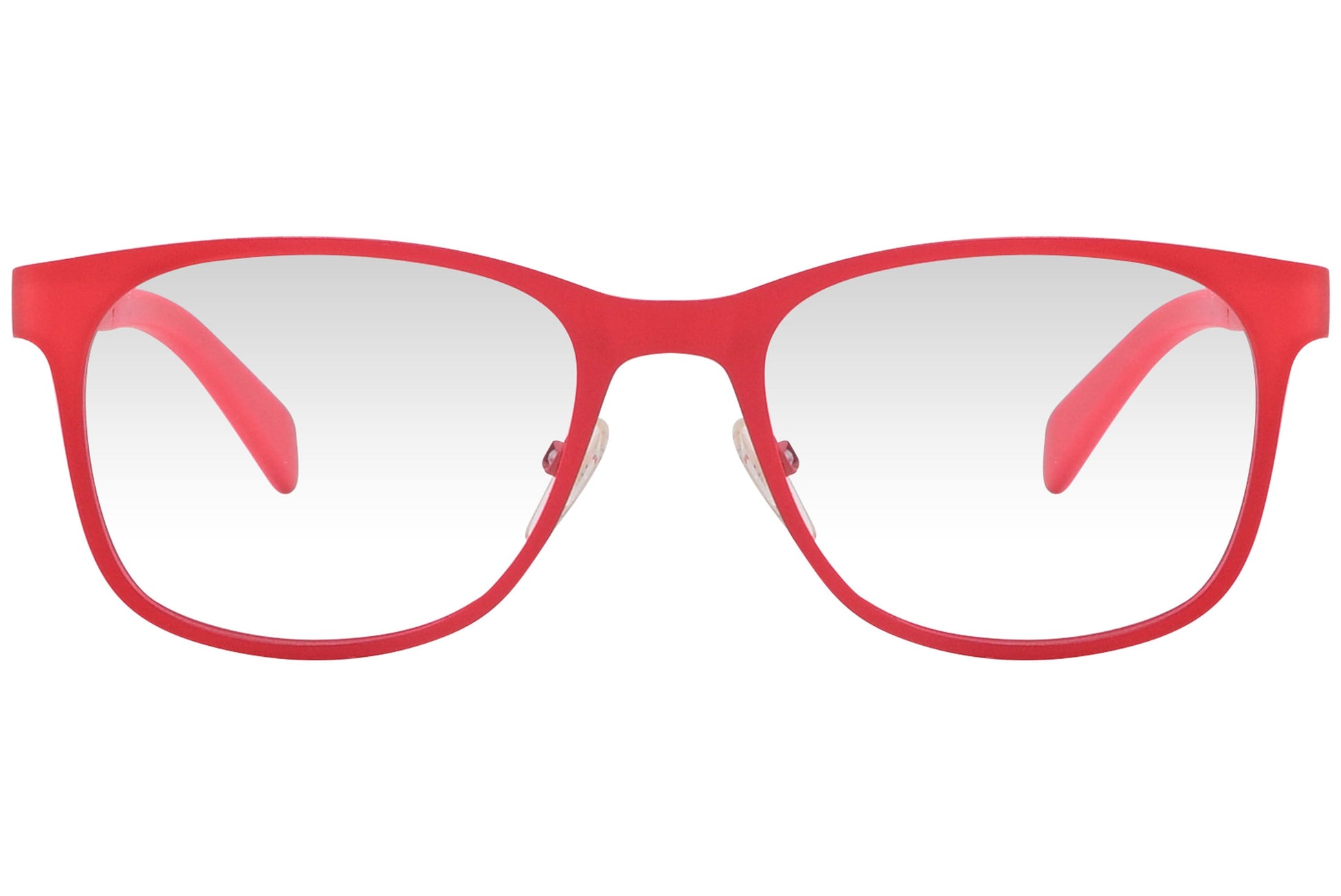 marc by marc jacobs rectangle red eyeglasses frame viewed from front angle.