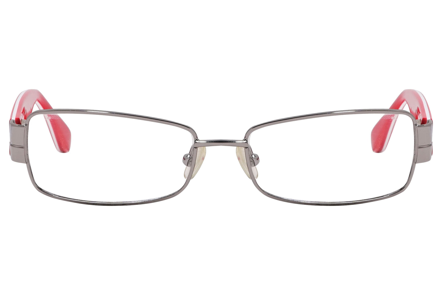 marc by marc jacobs rectangle red eyeglasses frame viewed from front angle.