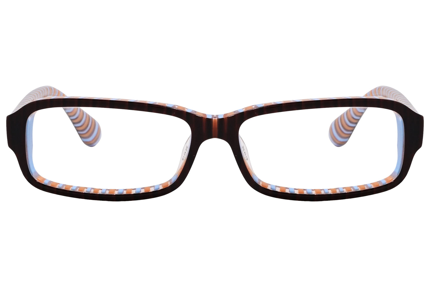 marc by marc jacobs rectangle brown eyeglasses frame viewed from front angle.