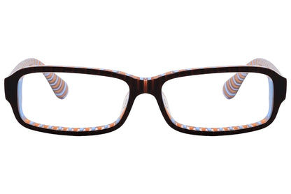 marc by marc jacobs rectangle brown eyeglasses frame viewed from front angle.