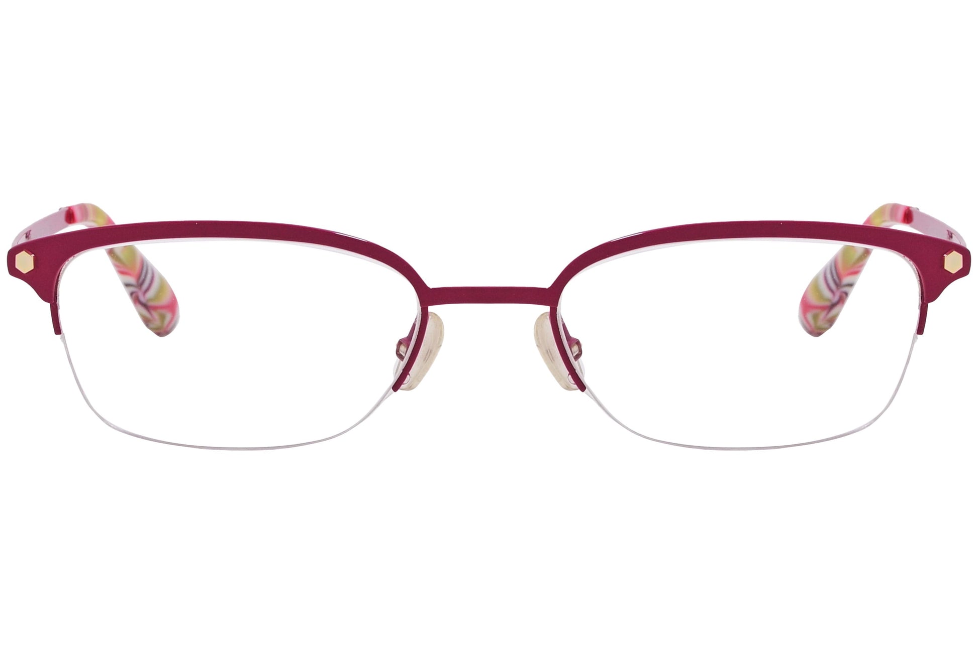 marc by marc jacobs rectangle red eyeglasses frame viewed from front angle.