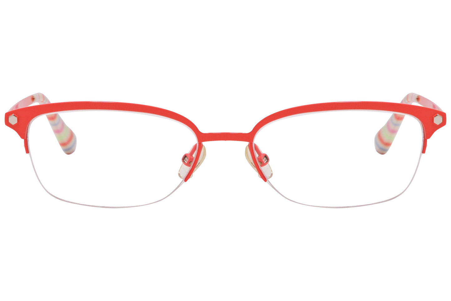 marc by marc jacobs rectangle orange eyeglasses frame viewed from front angle.