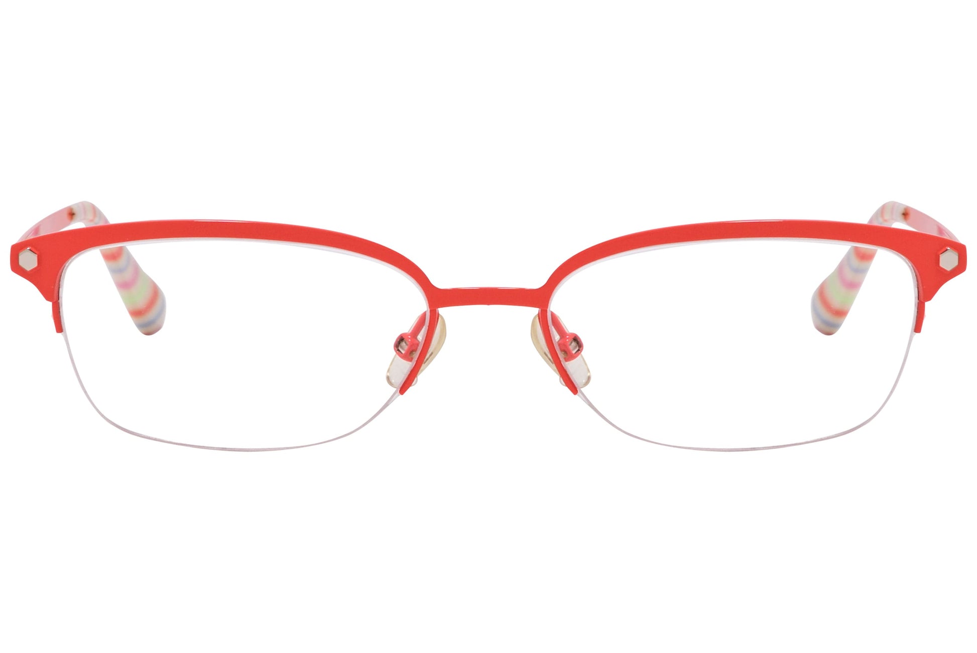 marc by marc jacobs rectangle orange eyeglasses frame viewed from front angle.