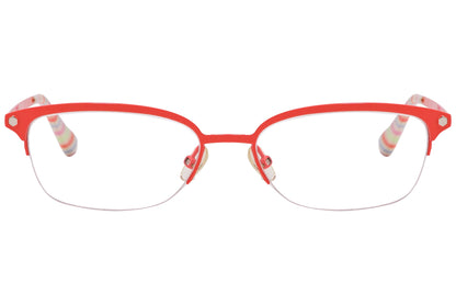 marc by marc jacobs rectangle orange eyeglasses frame viewed from front angle.