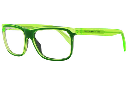 marc by marc jacobs wayfarer green eyeglasses frame viewed from a 45-degree angle.