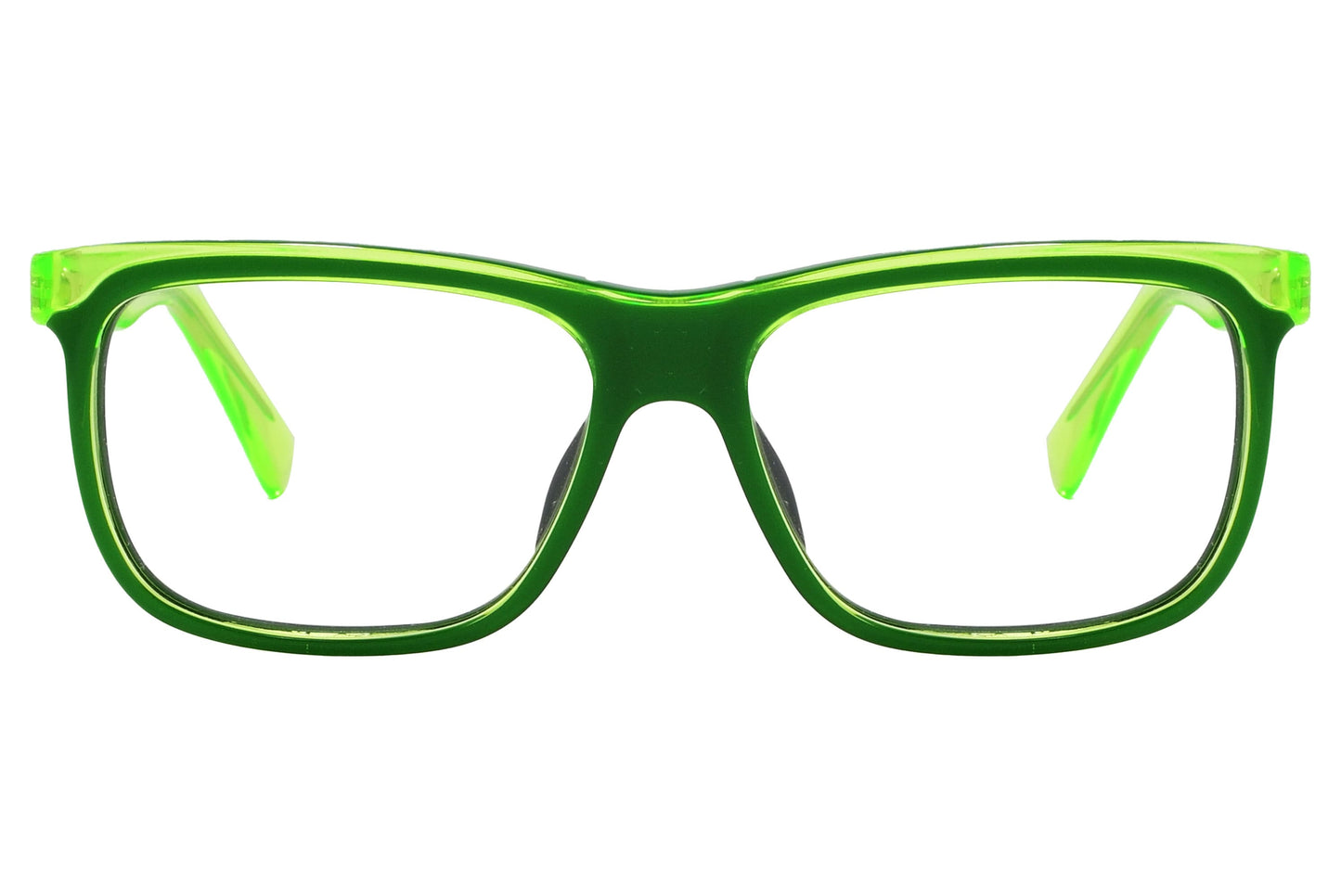 marc by marc jacobs wayfarer green eyeglasses frame viewed from front angle.