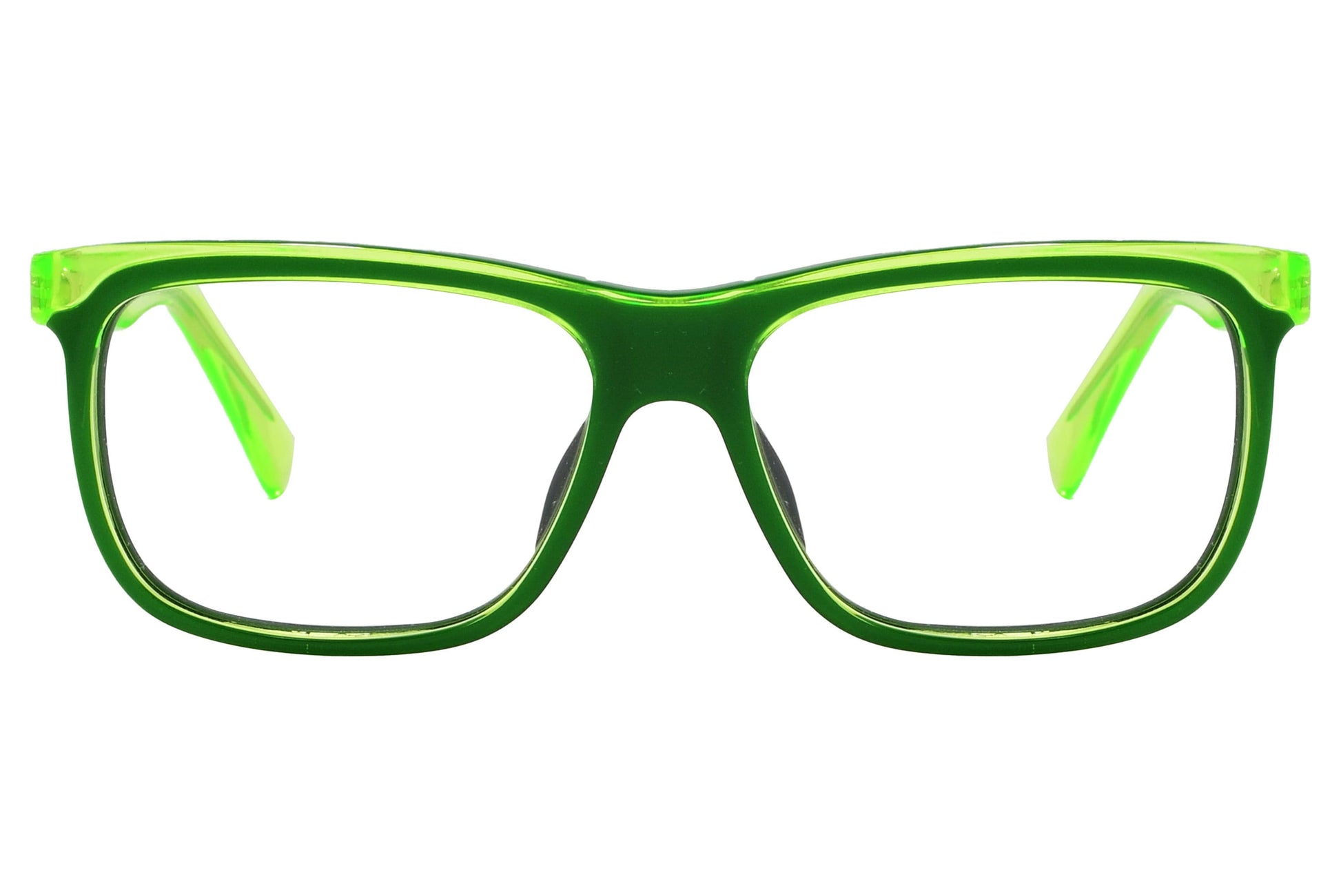 marc by marc jacobs wayfarer green eyeglasses frame viewed from front angle.