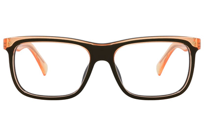 marc by marc jacobs wayfarer brown eyeglasses frame viewed from front angle.