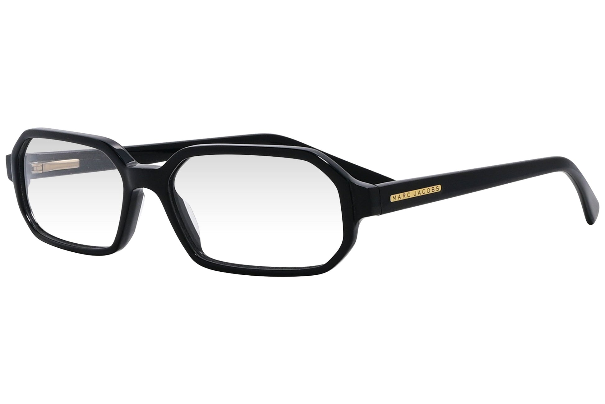 marc jacobs geometric black eyeglasses frame viewed from a 45-degree angle.