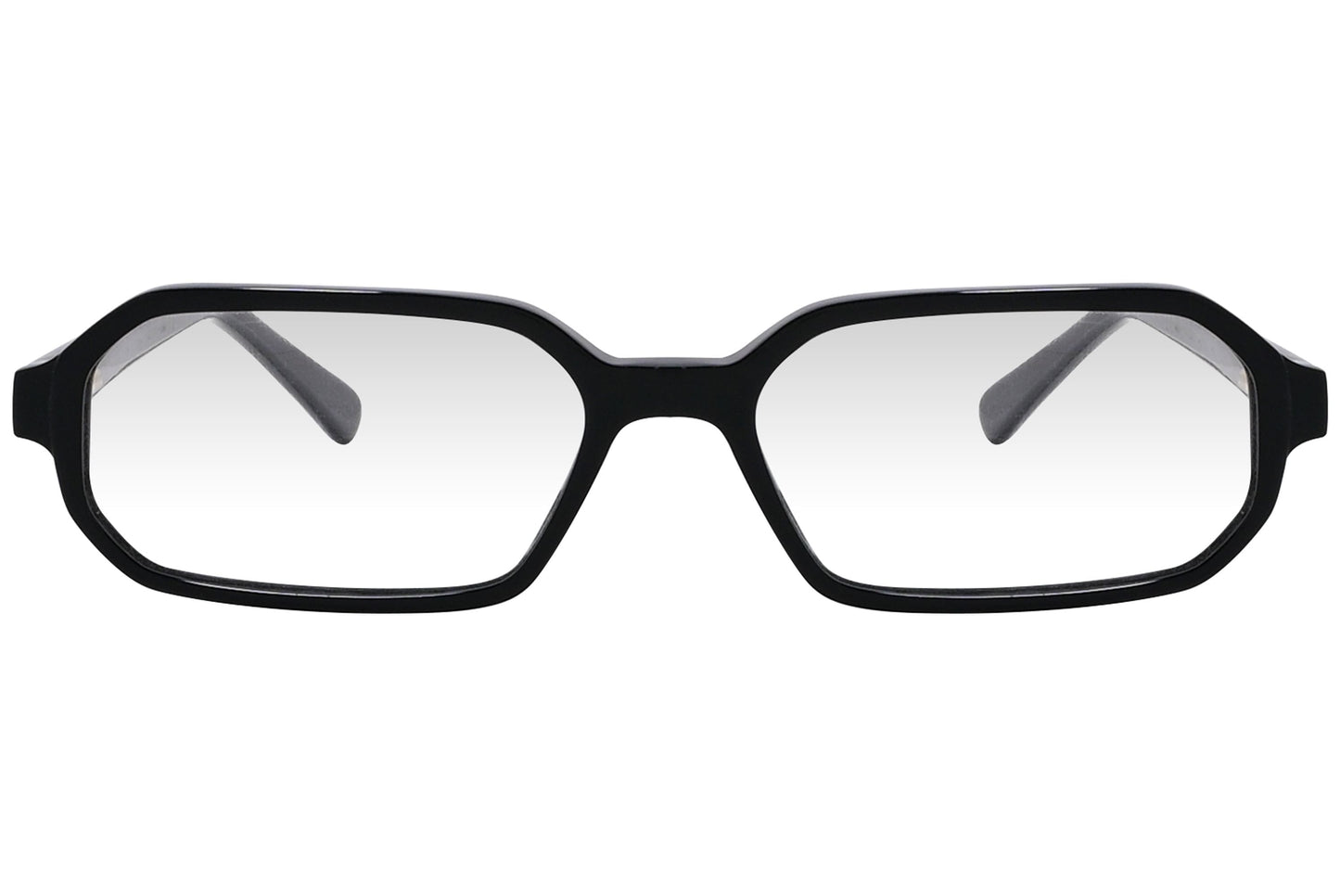 marc jacobs geometric black eyeglasses frame viewed from front angle.