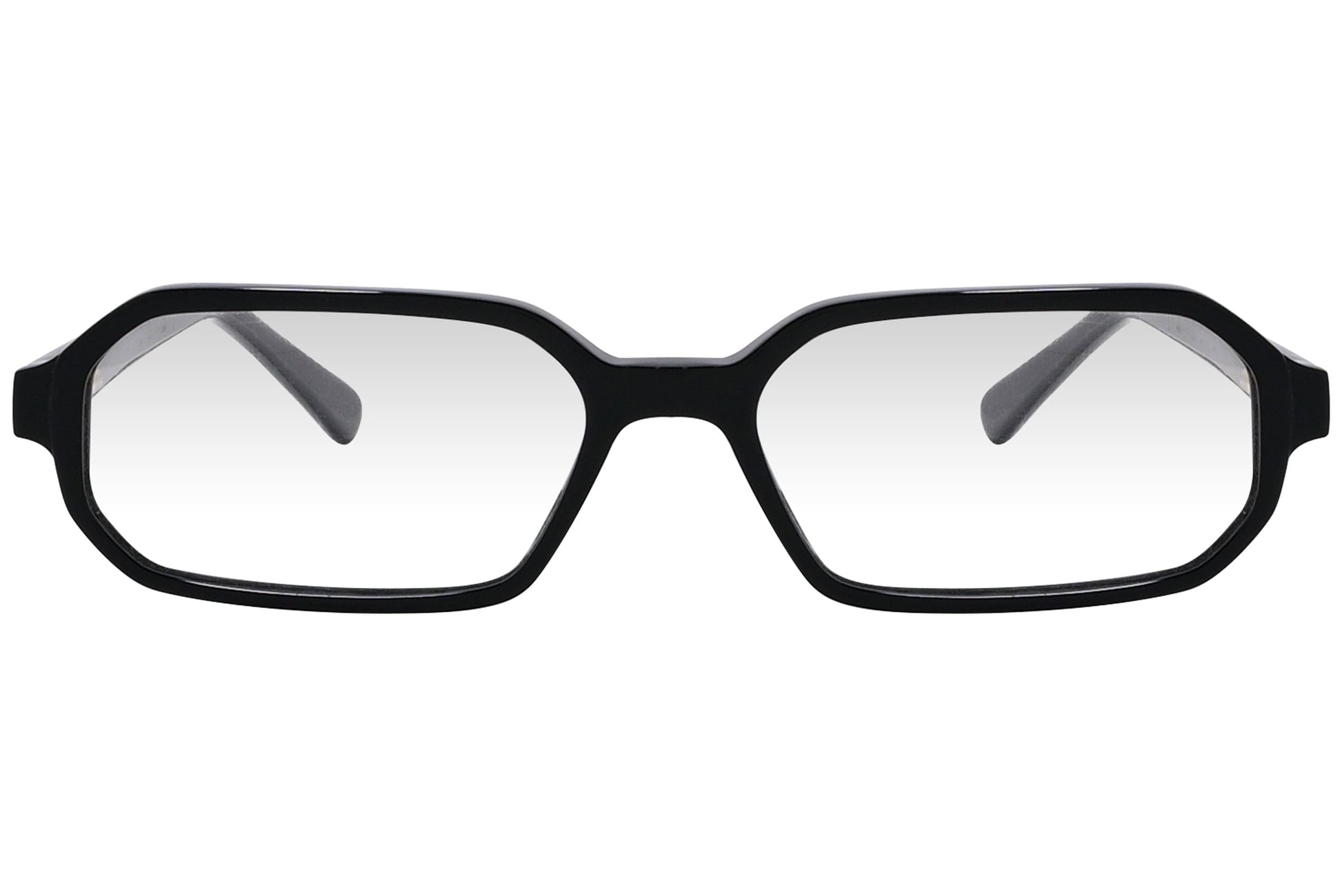 marc jacobs geometric black eyeglasses frame viewed from front angle.