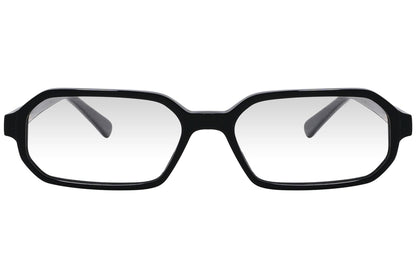 marc jacobs geometric black eyeglasses frame viewed from front angle.