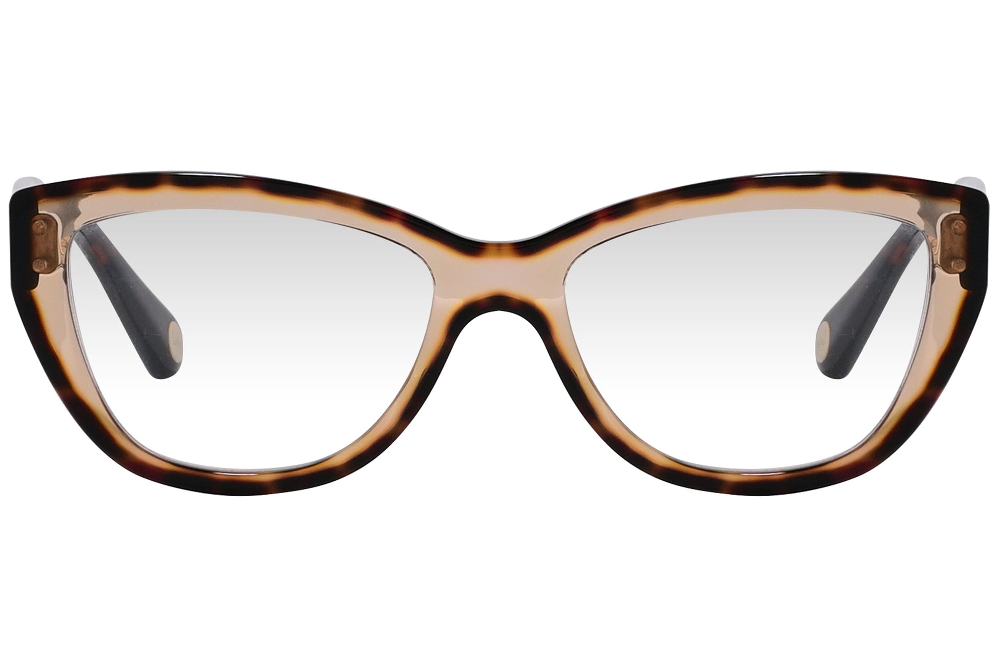 marc jacobs cat-eye tortoise eyeglasses frame viewed from front angle.