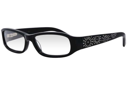 marc jacobs rectangle black eyeglasses frame viewed from a 45-degree angle.