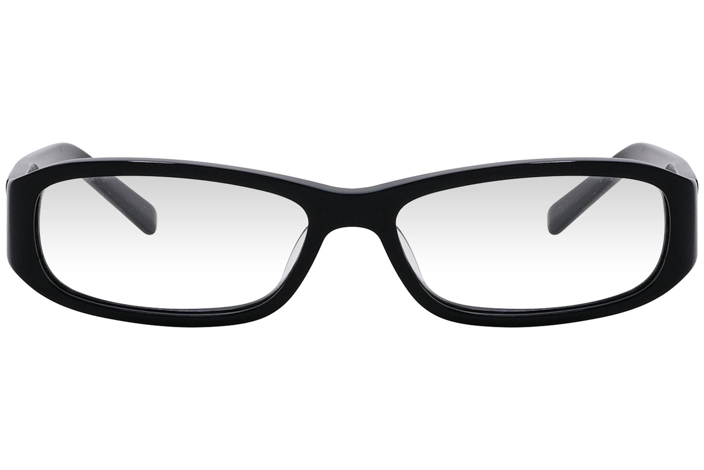 marc jacobs rectangle black eyeglasses frame viewed from front angle.