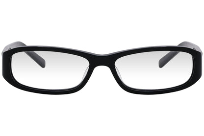 marc jacobs rectangle black eyeglasses frame viewed from front angle.