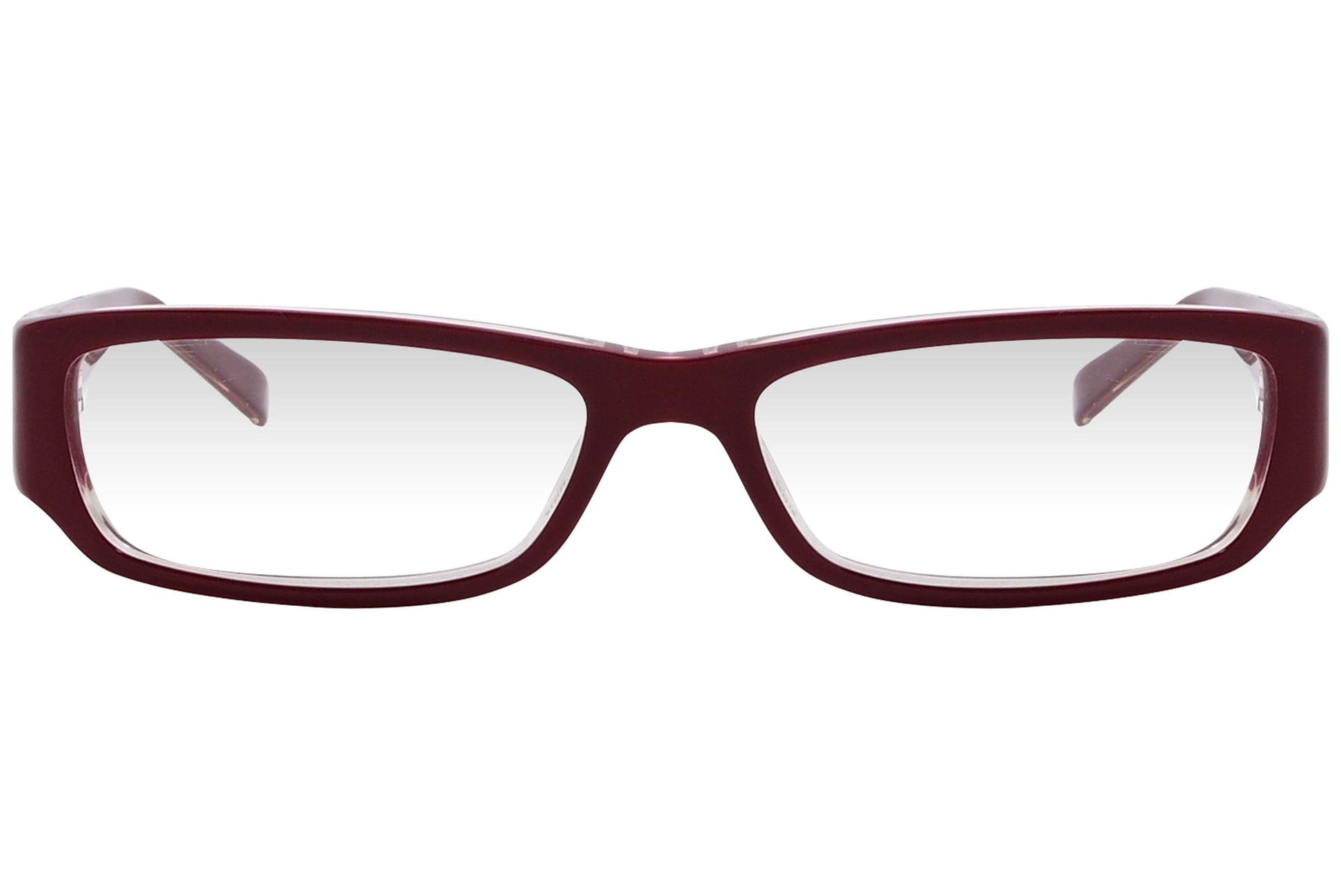 marc jacobs rectangle red eyeglasses frame viewed from front angle.