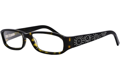 marc jacobs rectangle tortoise eyeglasses frame viewed from a 45-degree angle.