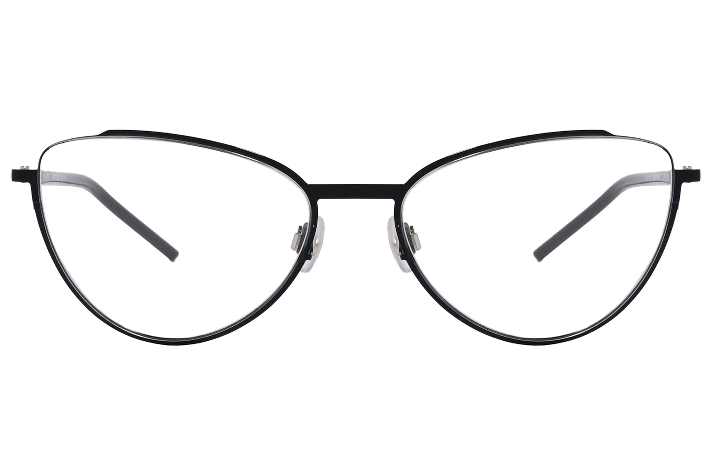 marc jacobs cat-eye black eyeglasses frame viewed from front angle.