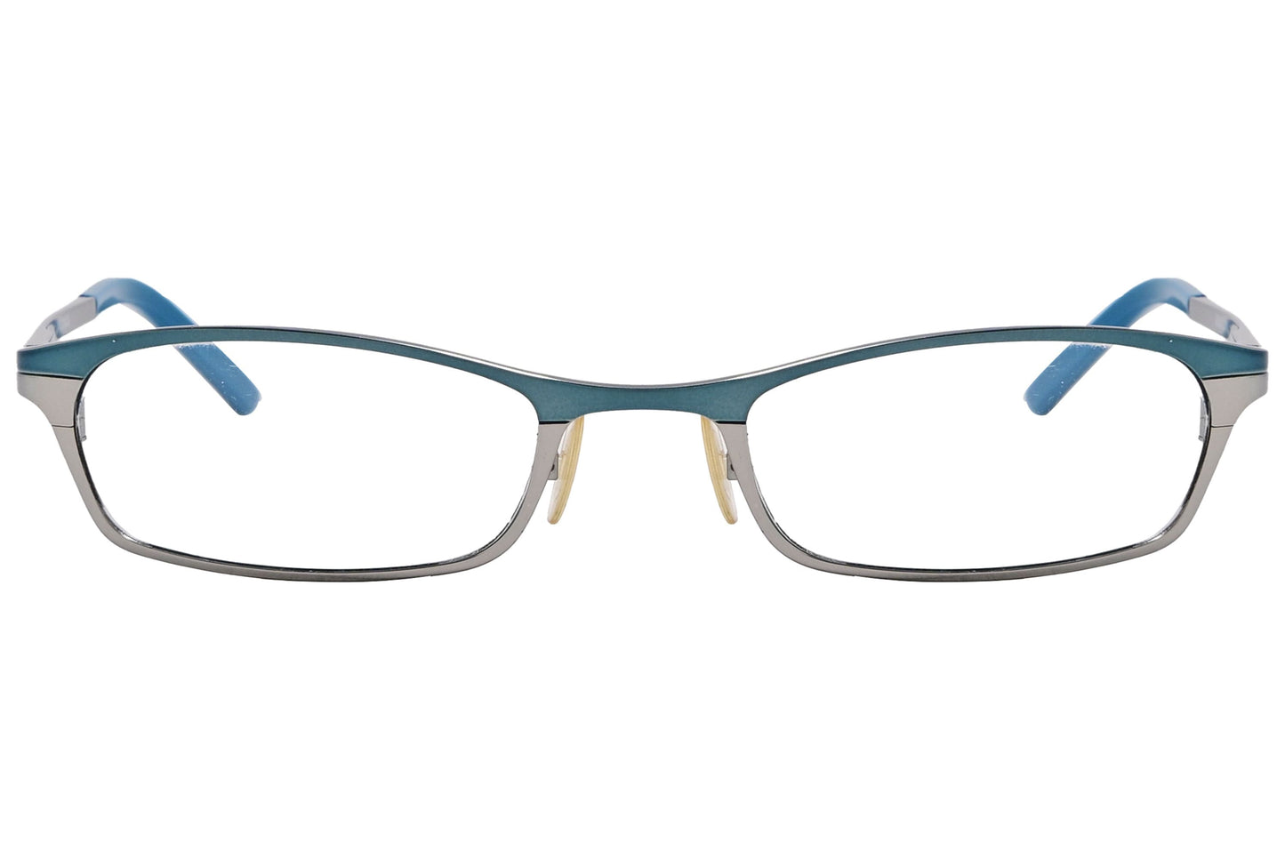 marc jacobs rectangle beetle green eyeglasses frame viewed from front angle.