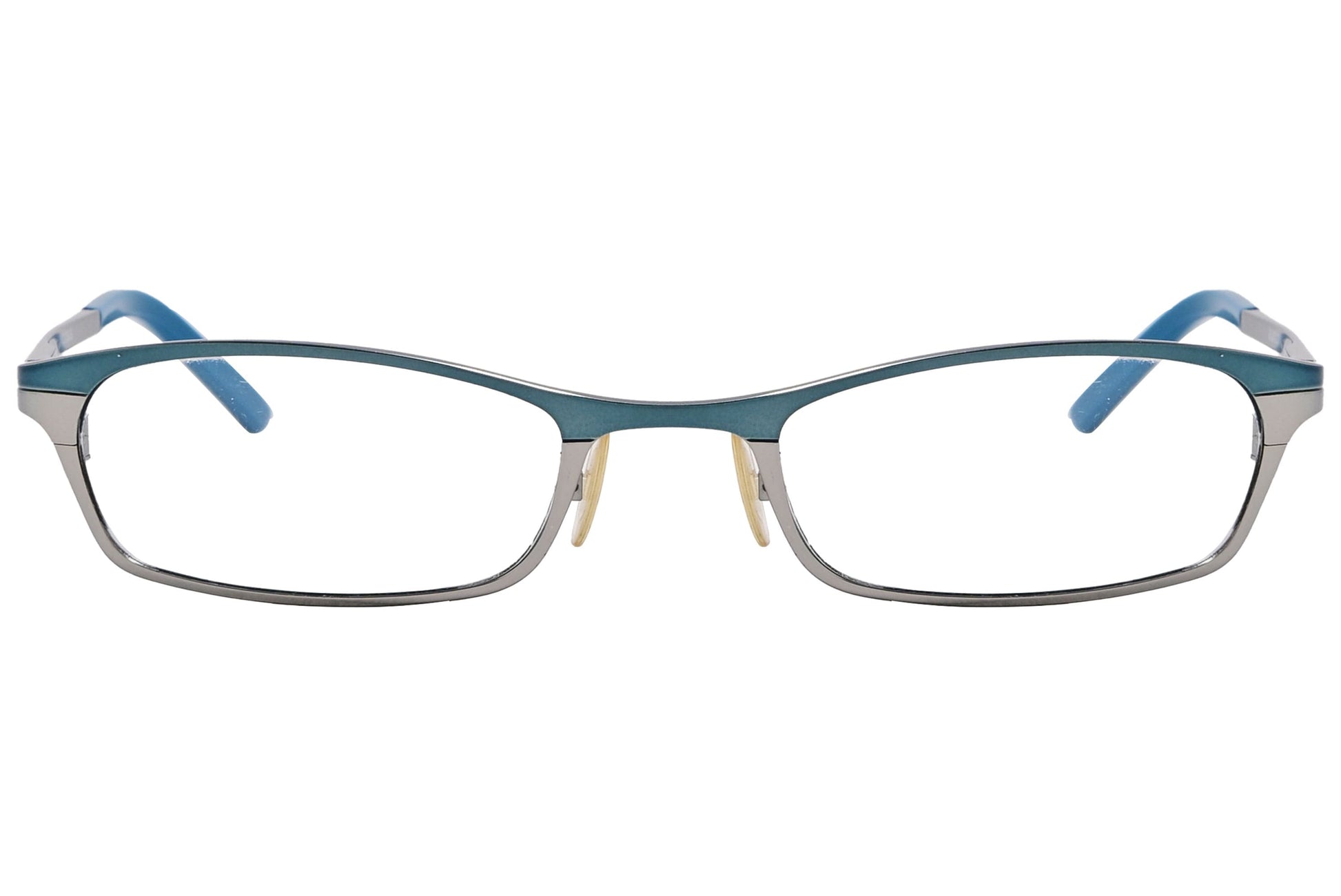 marc jacobs rectangle beetle green eyeglasses frame viewed from front angle.