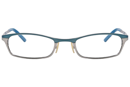 marc jacobs rectangle beetle green eyeglasses frame viewed from front angle.