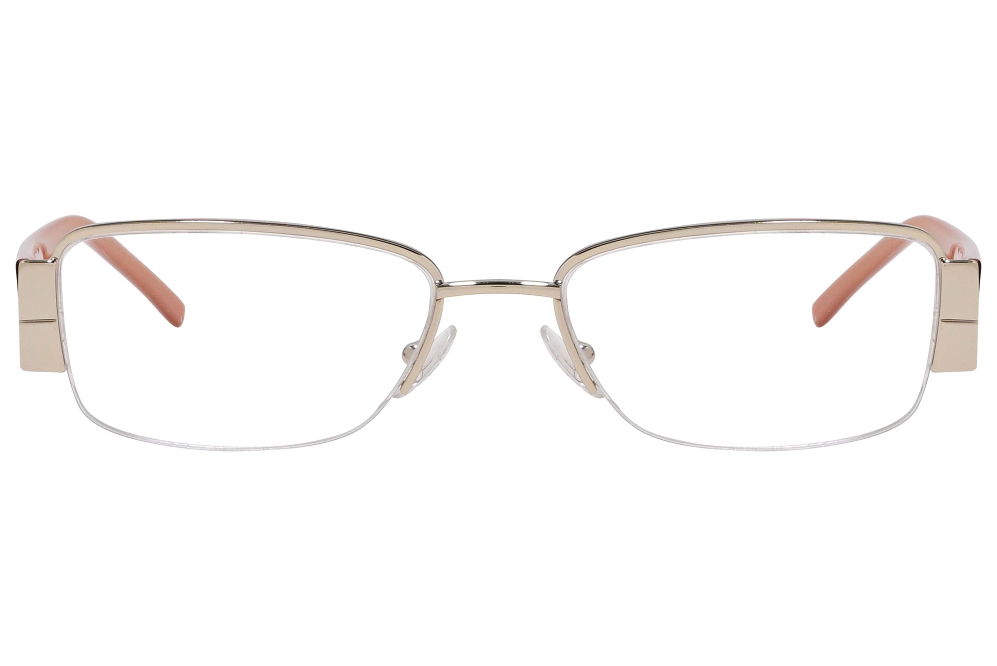 marc jacobs rectangle brown eyeglasses frame viewed from front angle.