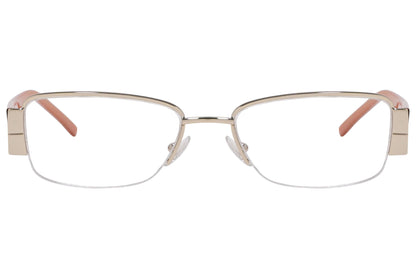 marc jacobs rectangle brown eyeglasses frame viewed from front angle.