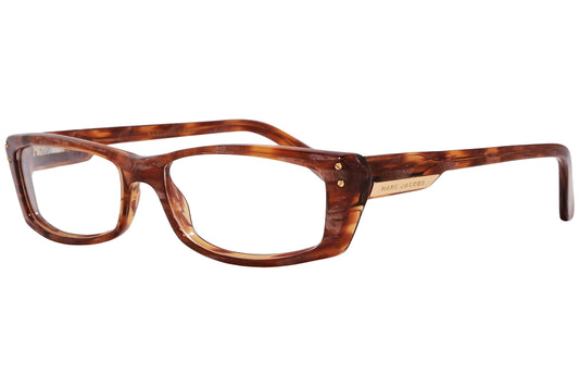 marc jacobs rectangle brown eyeglasses frame viewed from a 45-degree angle.