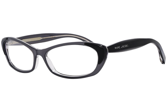 marc jacobs geometric black eyeglasses frame viewed from a 45-degree angle.