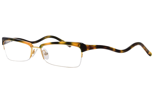 marc jacobs browline yellow gold tortoise eyeglasses frame viewed from a 45-degree angle.