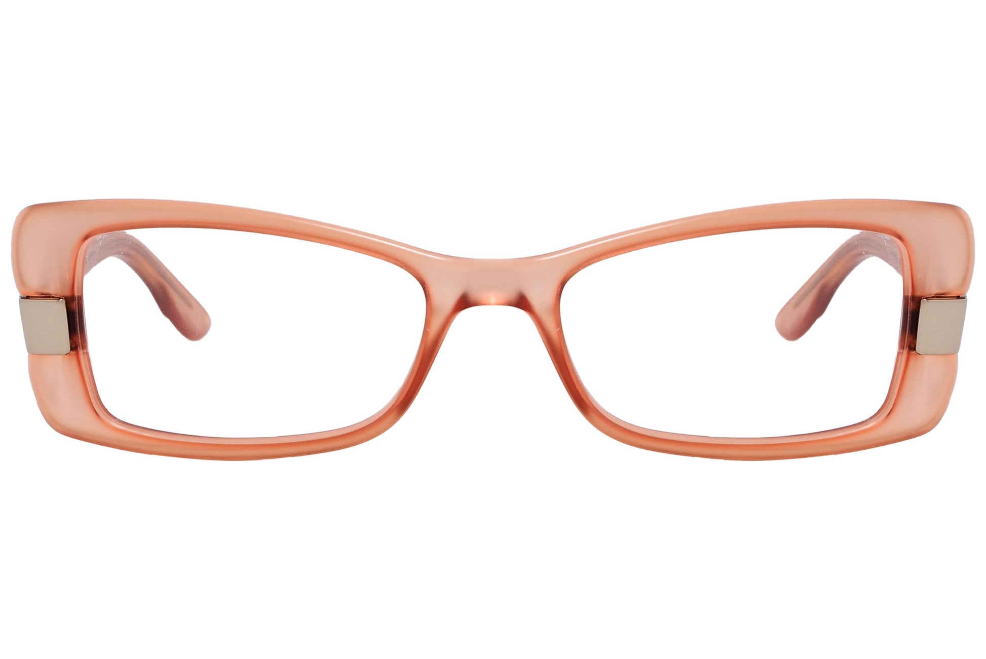 max&co butterfly peach eyeglasses frame viewed from front angle.