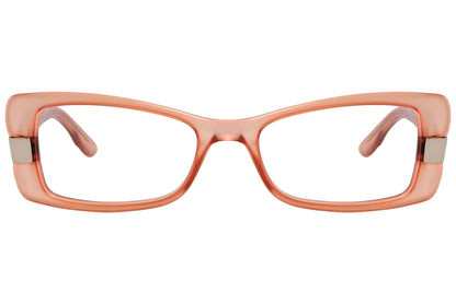 max&co butterfly peach eyeglasses frame viewed from front angle.