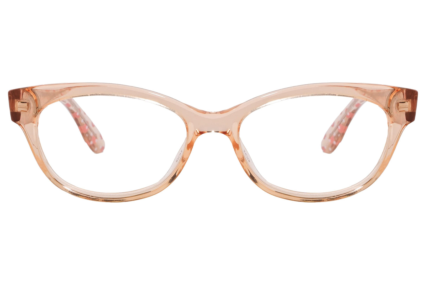 max&co oval pink eyeglasses frame viewed from front angle.