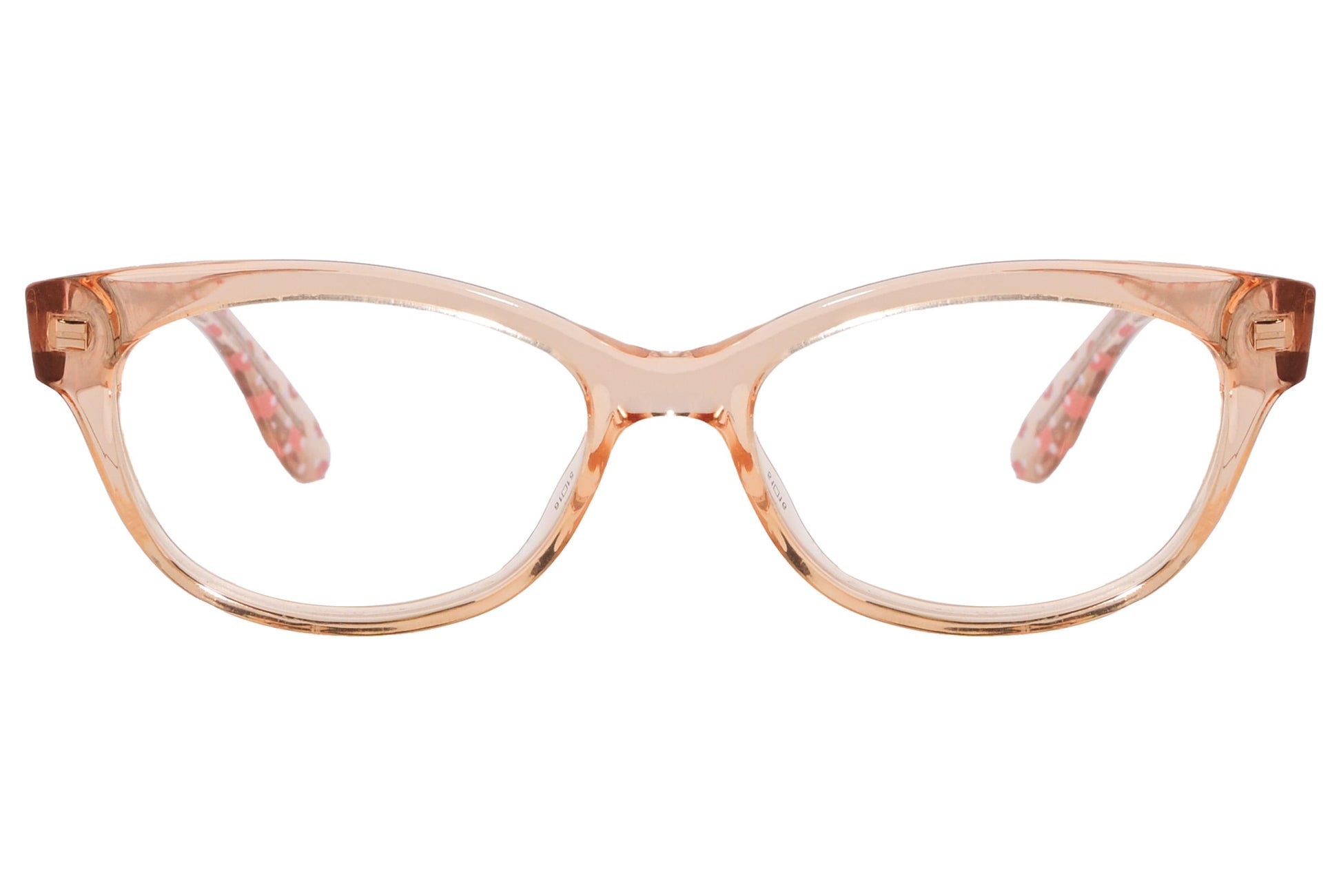 max&co oval pink eyeglasses frame viewed from front angle.