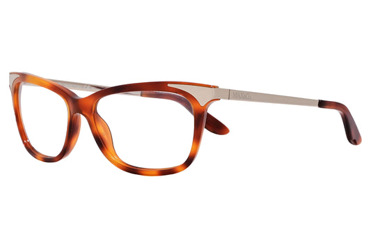 max&co wayfarer brown eyeglasses frame viewed from a 45-degree angle.