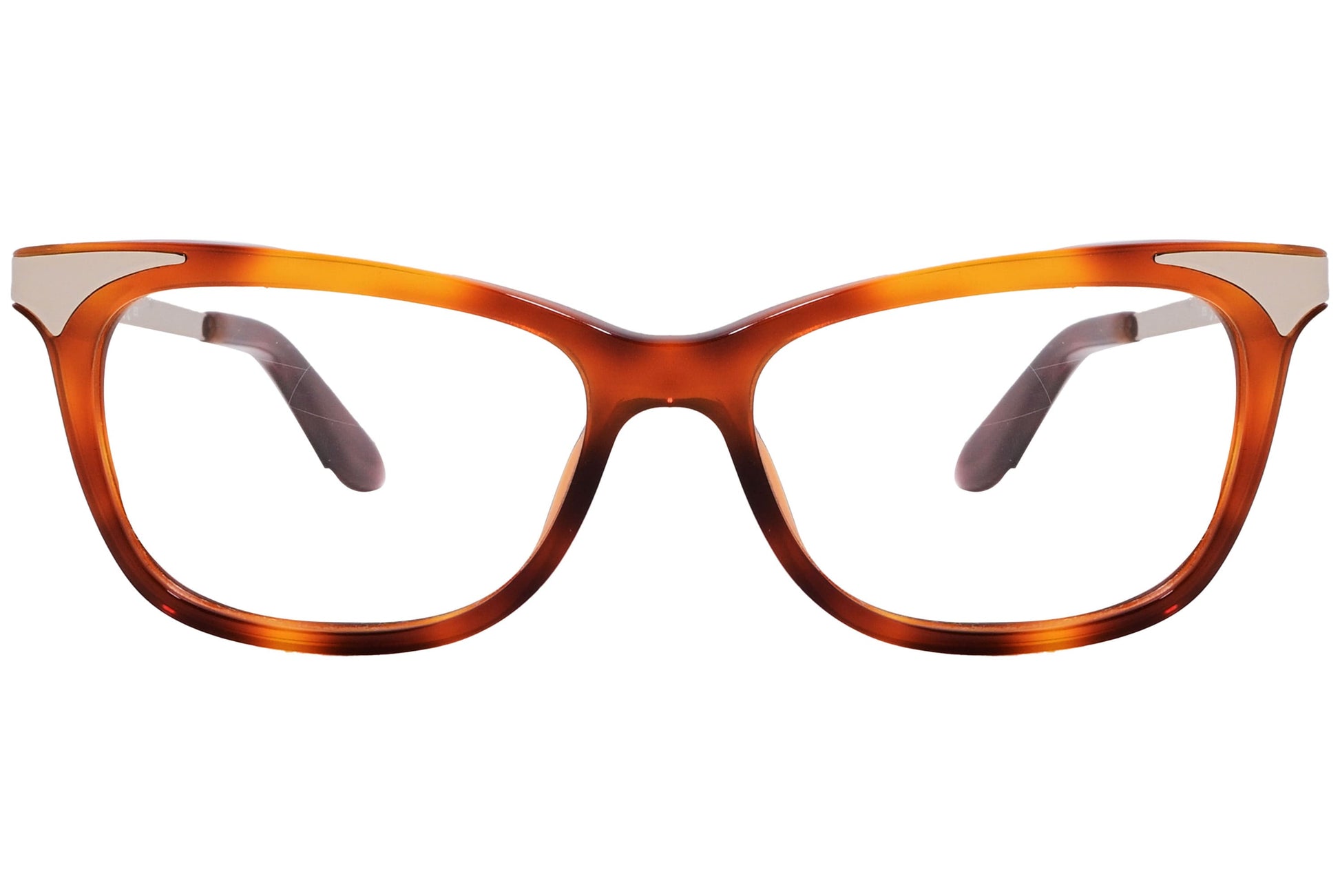 max&co wayfarer brown eyeglasses frame viewed from front angle.