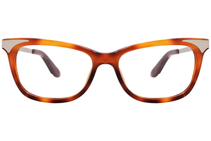 max&co wayfarer brown eyeglasses frame viewed from front angle.