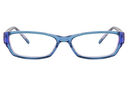 max&co rectangle blue eyeglasses frame viewed from front angle.