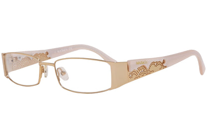 max&co rectangle rose gold with pink eyeglasses frame viewed from a 45-degree angle.