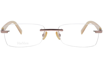 max mara rimless pink eyeglasses frame viewed from front angle.